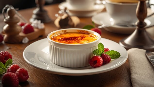 Caramelized sugar French dessert for upscale caf&eacute; concept.