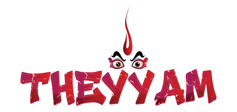 Theyyam Kerala Festival Typography with Traditional Malabar Ritual Dance Mask Vector