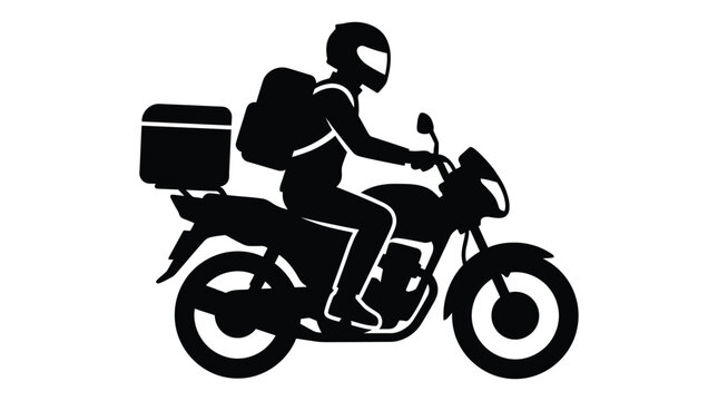 Motorcycle delivery rider silhouette fast courier service and transportation concept