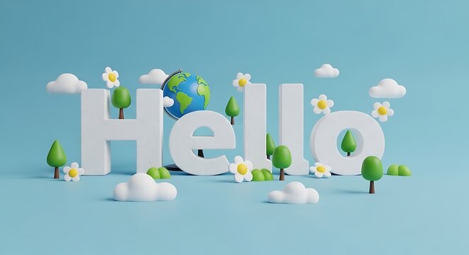 International friendship day concept 'hello' world globe with nature elements