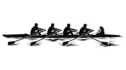 Rowing crew silhouette on water © AkhiKhanam
