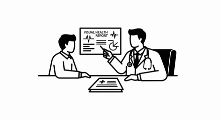 Naklejka premium Doctor consulting patient about visual health report, medical examination, healthcare concept