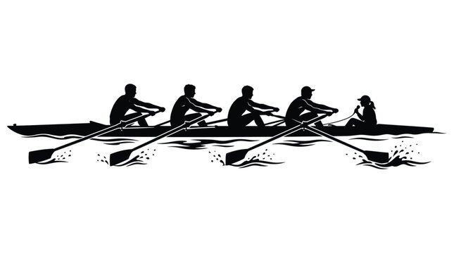 Rowing crew silhouette on water