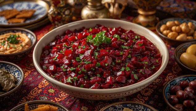 Classic Turkish starters; Beetroot salad (Turkish name; Pancar salatasi mezesi)