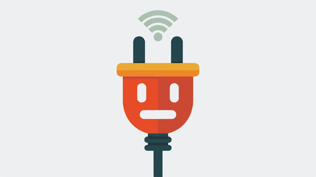 WiFi enabled plug with a sad face on a light gray background
