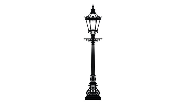 Vintage street lamp silhouette ornate victorian era lighting fixture illustration
