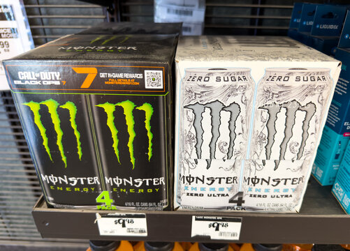 Monster Energy Drink Variety Pack Boxes On Retail Store Shelf