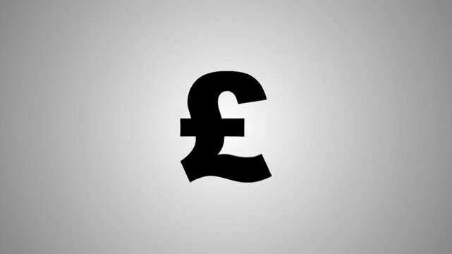British pound currency symbol animation with metallic sheen reflecting light, dynamic financial motion graphic clip