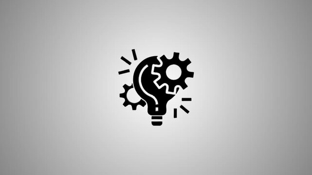 Animation of light bulb with gears rotating on gray background representing innovation and creative mechanical engineering
