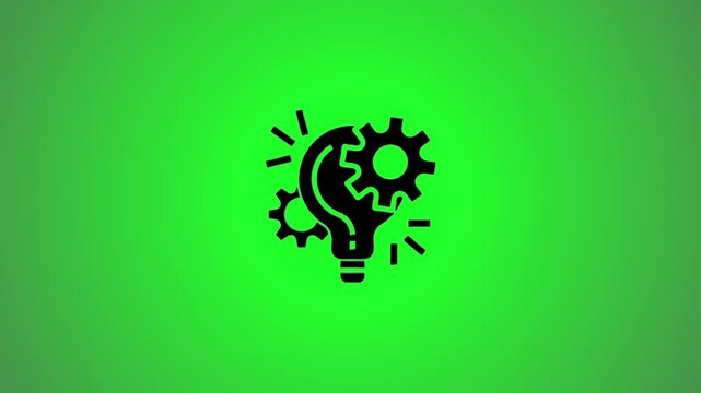 Creative lightbulb and gear icon animation symbolizing innovation, problem-solving, and efficient thinking with a bright idea concept