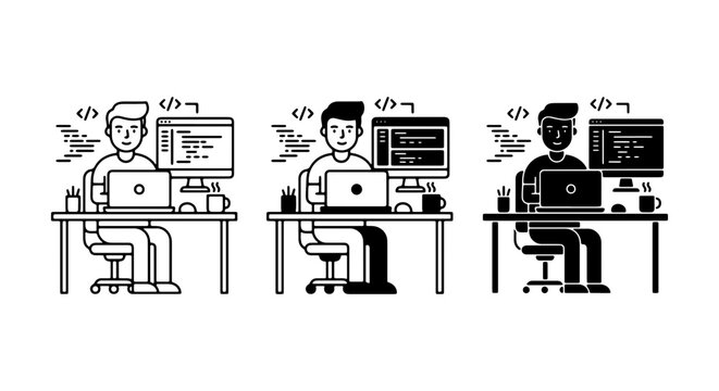 Programmer Icons, Coder Characters, Software Developer Set, Coding Workflow, Diverse People, Technology Concepts