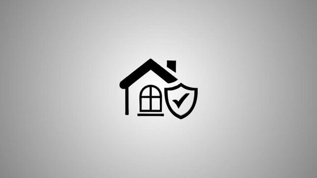 House protection icon with checkmark appearing on animated gray gradient background, representing safety and security