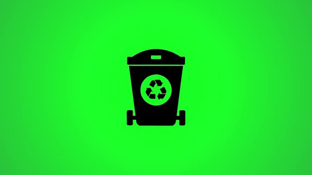 Isometric garbage recycle bin icon animation on green background for waste management and ecological environmental concepts