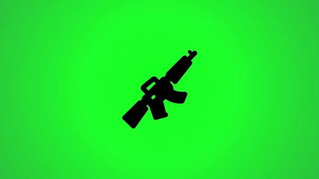 Animated 3d assault rifle icon motion graphic on green screen background