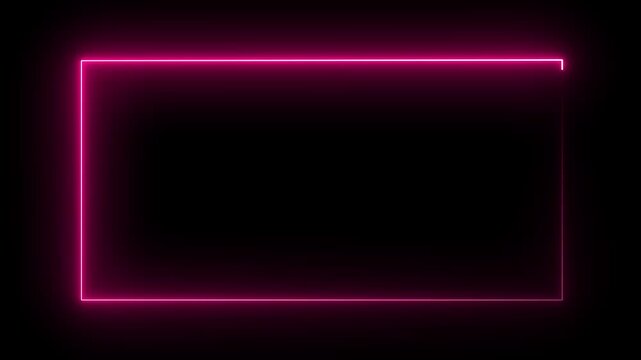 Animated pink neon rectangle outline glowing on black background glow light