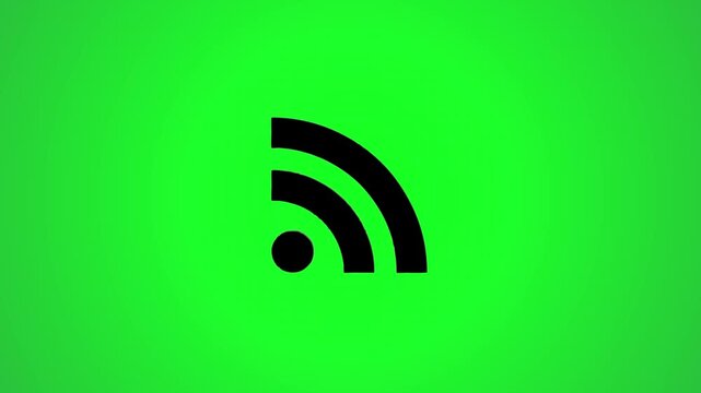 Black rss logo 3d animation rotating on green screen background representing feed and wireless signal technology