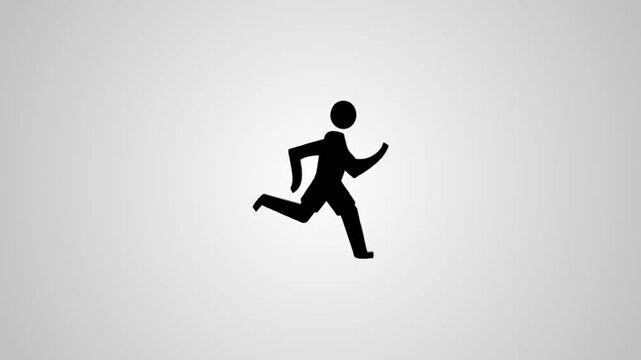 Dynamic silhouette of man running in motion against a clean gray background