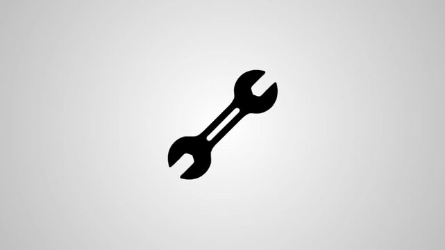 Minimalist wrench icon rotation animation on clean white background for industrial repair and mechanical service concept