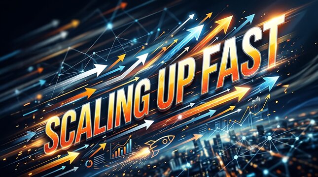 Scaling up fast graphic with arrows and abstract network business expansion development progress accelerate increase technology abstract innovation momentum performance strategy analysis