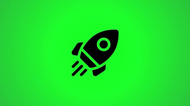 Rocket launching into space motion graphic clip with green screen background and animated icon