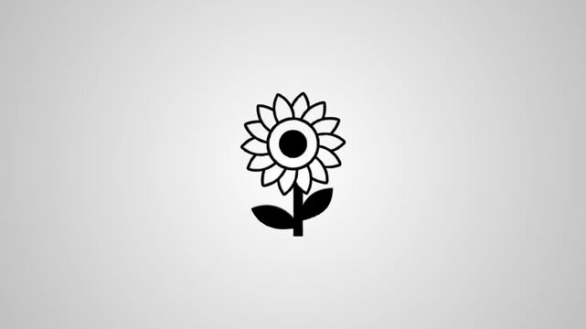 Rotating 3d sunflower icon transforms into flat 2d graphic then cycles back to a chrome look and finishes as a simple design, showing design evolution in motion