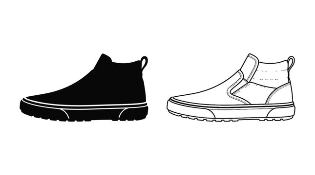 Sneaker silhouettes black and white line art footwear