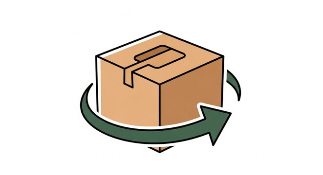 Cardboard delivery box with a circular arrow for return shipping process