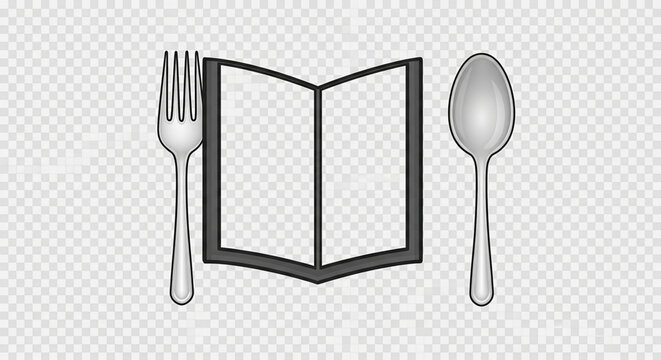 Restaurant menu icon with a silver fork and a spoon