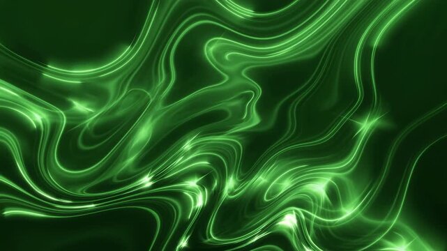 Vivid Neon Motion. Radiant Emerald Fluid Dances Across Darkness With Mesmerizing Flowing Energy