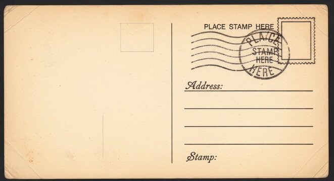 Vintage postcard back with stamp box and address lines retro communication concept