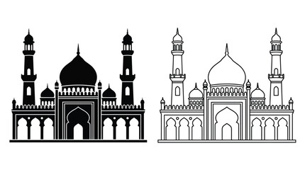 Mosque line art illustration black and white architectural drawing © Design Bari