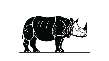 Minimalist black and white rhino illustration. © haniyyah_Karimah