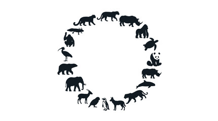 Circle frame of various wild animal silhouettes. © haniyyah_Karimah