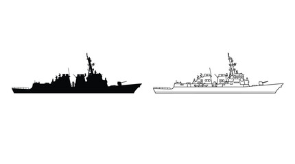 warship silhouette on white background naval vessel profile view © Design Bari