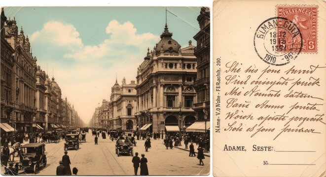 Vintage vienna street scene postcard ringstrasse boulevard with ornate buildings early 20th century