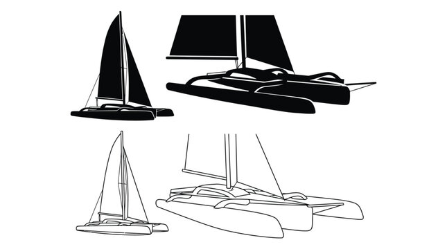 Sailing catamaran silhouette on white background nautical vessel illustration