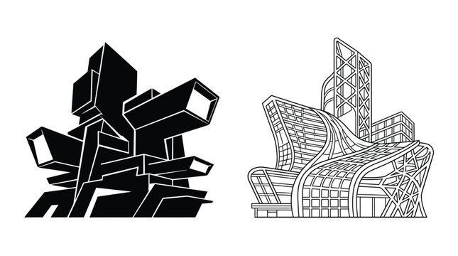 Architectural building sketch on white background modern cityscape design