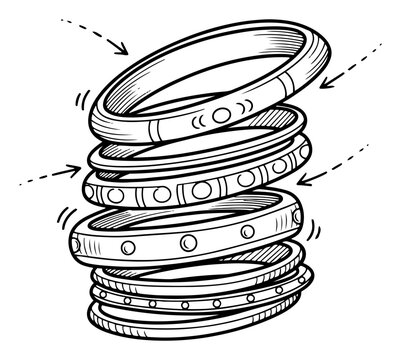 Traditional indian bangles stack in hand drawn vintage engraving style