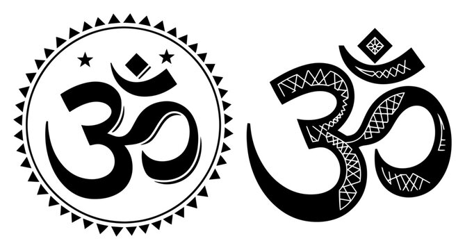 Om aum sacred symbol with circular frame and patterns in artistic style