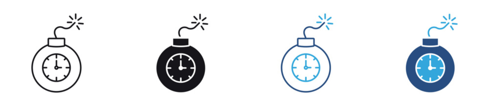 Time Bomb Icon Set. Countdown Explosion and Deadline Warning Symbols. Vector Illustration.