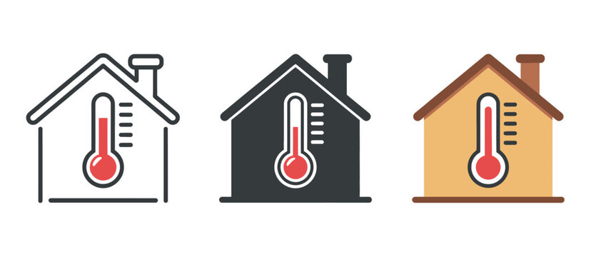 smart home temperature icon thermostat control climate smart device stroke filled and colored icon set modern vector illustration collection, digital heating cooling system design, IoT automation conc