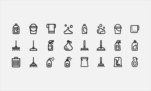 Cleaning and laundry silhouette and line art vector icon set vector illustration