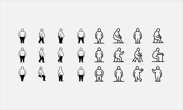 fatty man silhouette and line art icon set vector illustration1