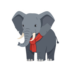 Fototapeta premium Cute Cartoon Elephant Wearing a Red Scarf