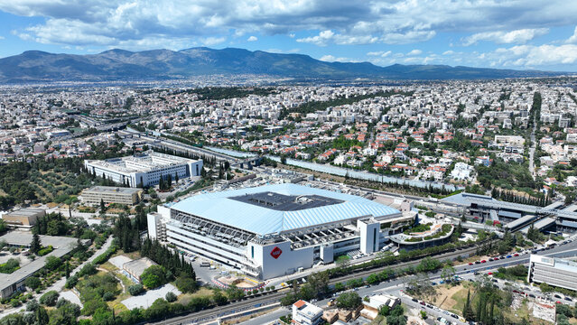 Aerial drone photo of famous Athens the Mall shopping center, Marousi, Attica, Greece
