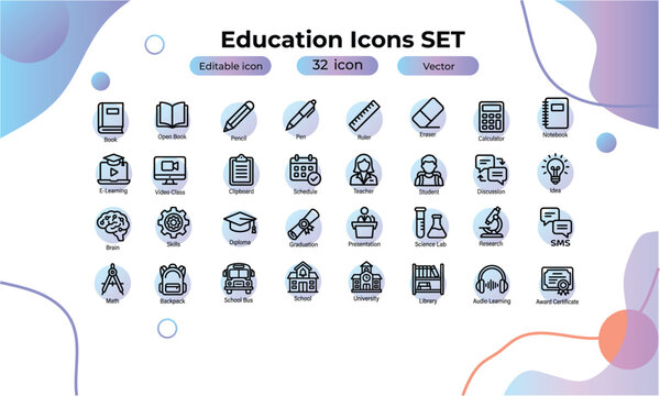 Education icon set editable vector icons for learning and teaching