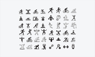Obraz premium Sport silhouette and line art vector icon set vector illustration