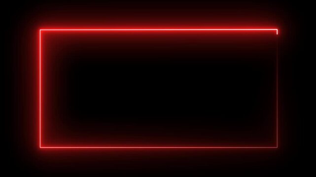 Animated red neon rectangle frame animating on a Transparent background border
