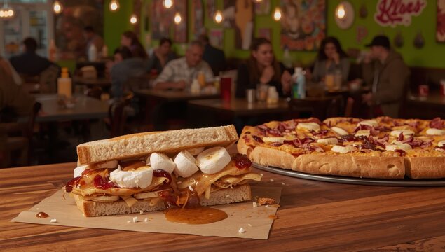 Disordered PB&J with banana and marshmallow.