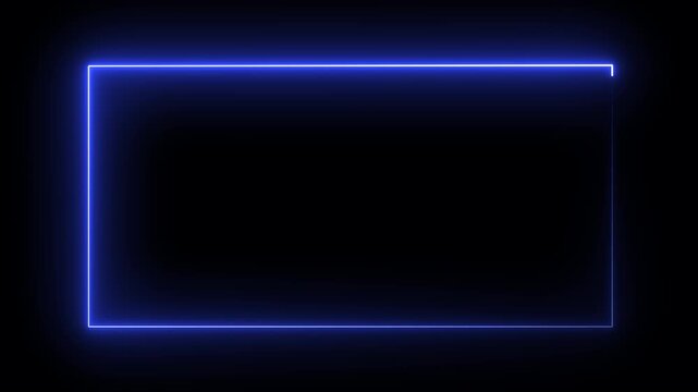 Animated blue neon rectangle frame animating on a Transparent background border